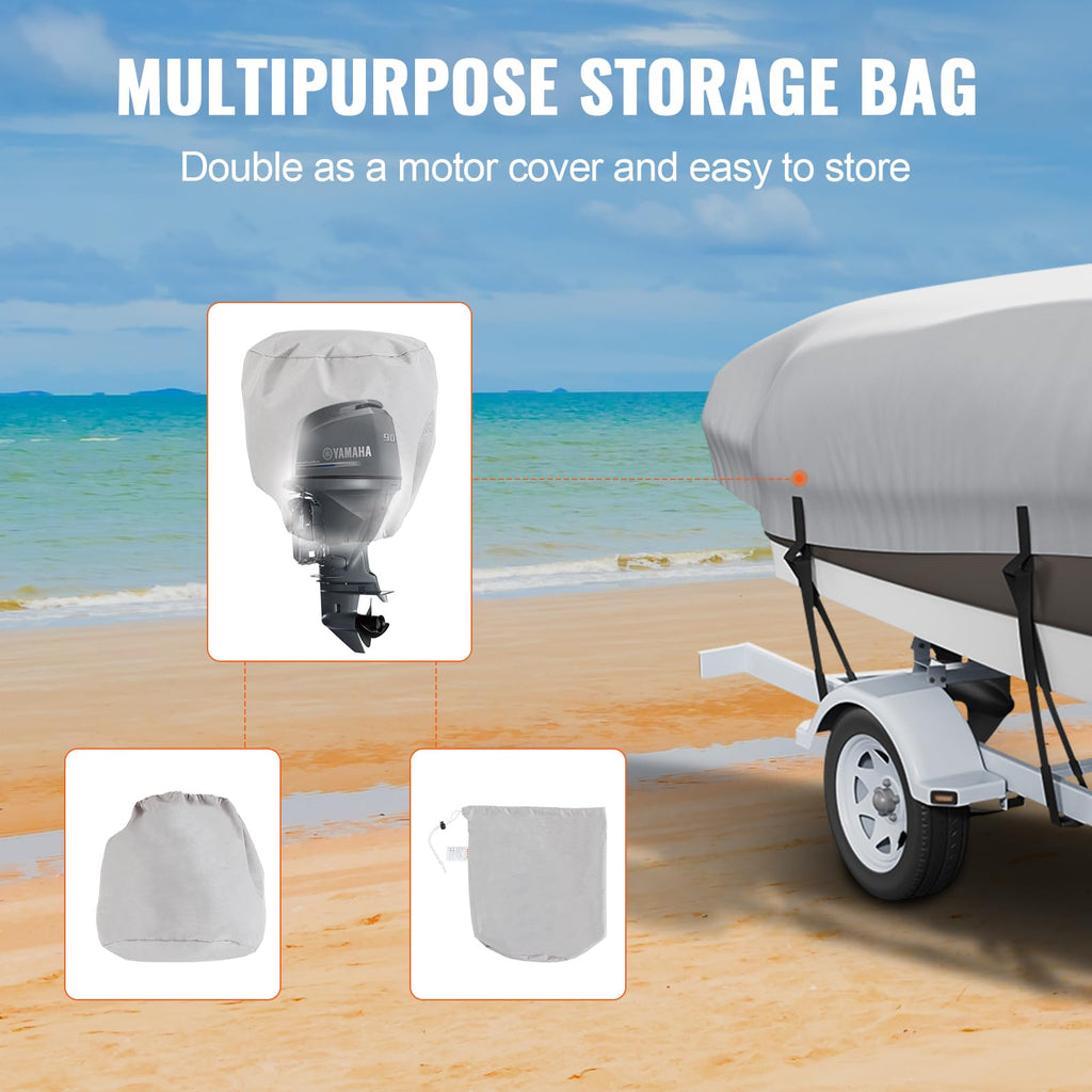 Vevor Boat Cover, 16'-18.5' Trailerable Waterproof Boat Cover, 600D Marine Grade Pu Oxford, With Motor Cover And Buckle Straps,