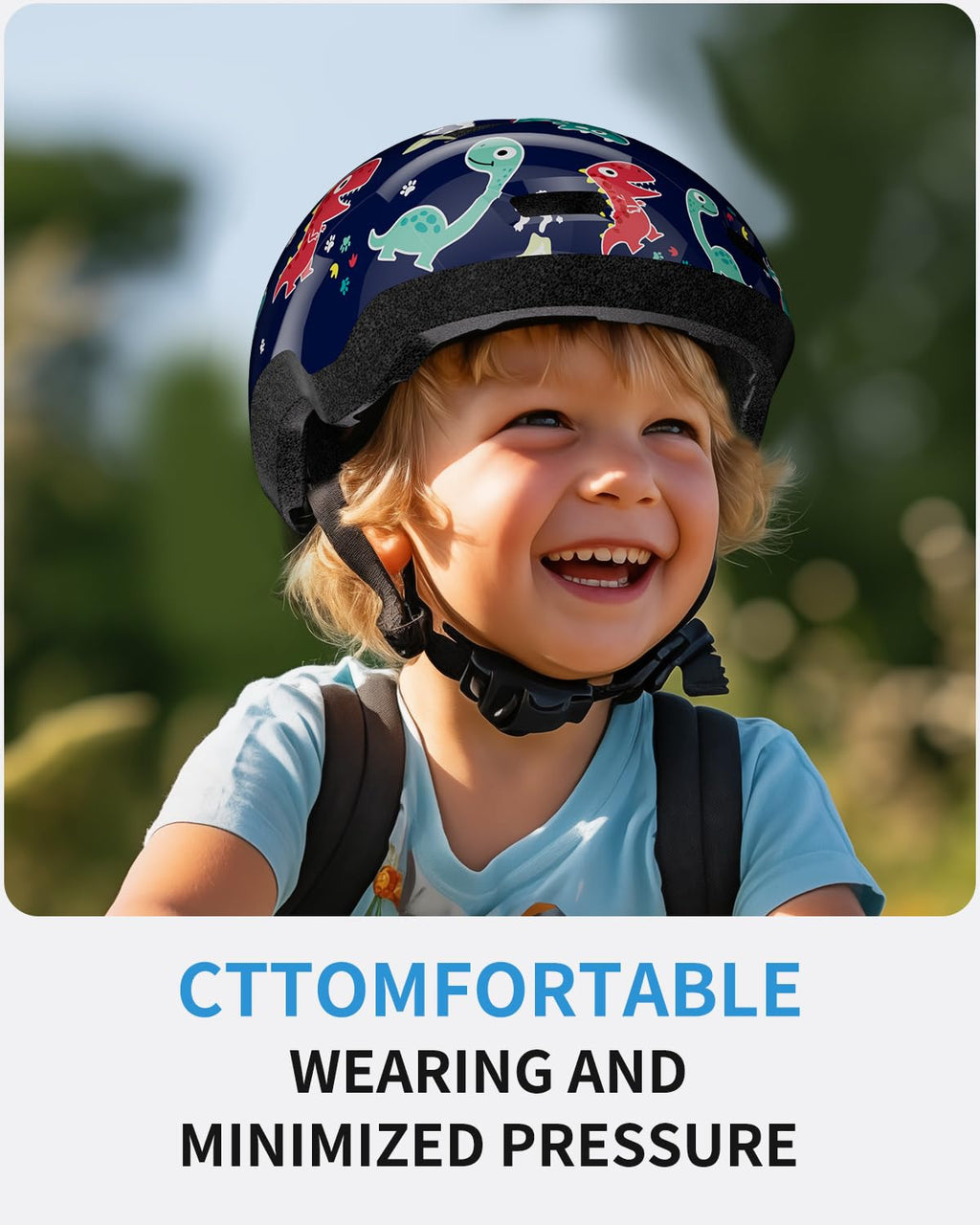 Toddler Bike Helmet 2-5 Years Old- with 12 Vents & Dual Liner (0.16+0.28) - Adjustable Dial Fit (48-54cm) (S,Dinosaur)