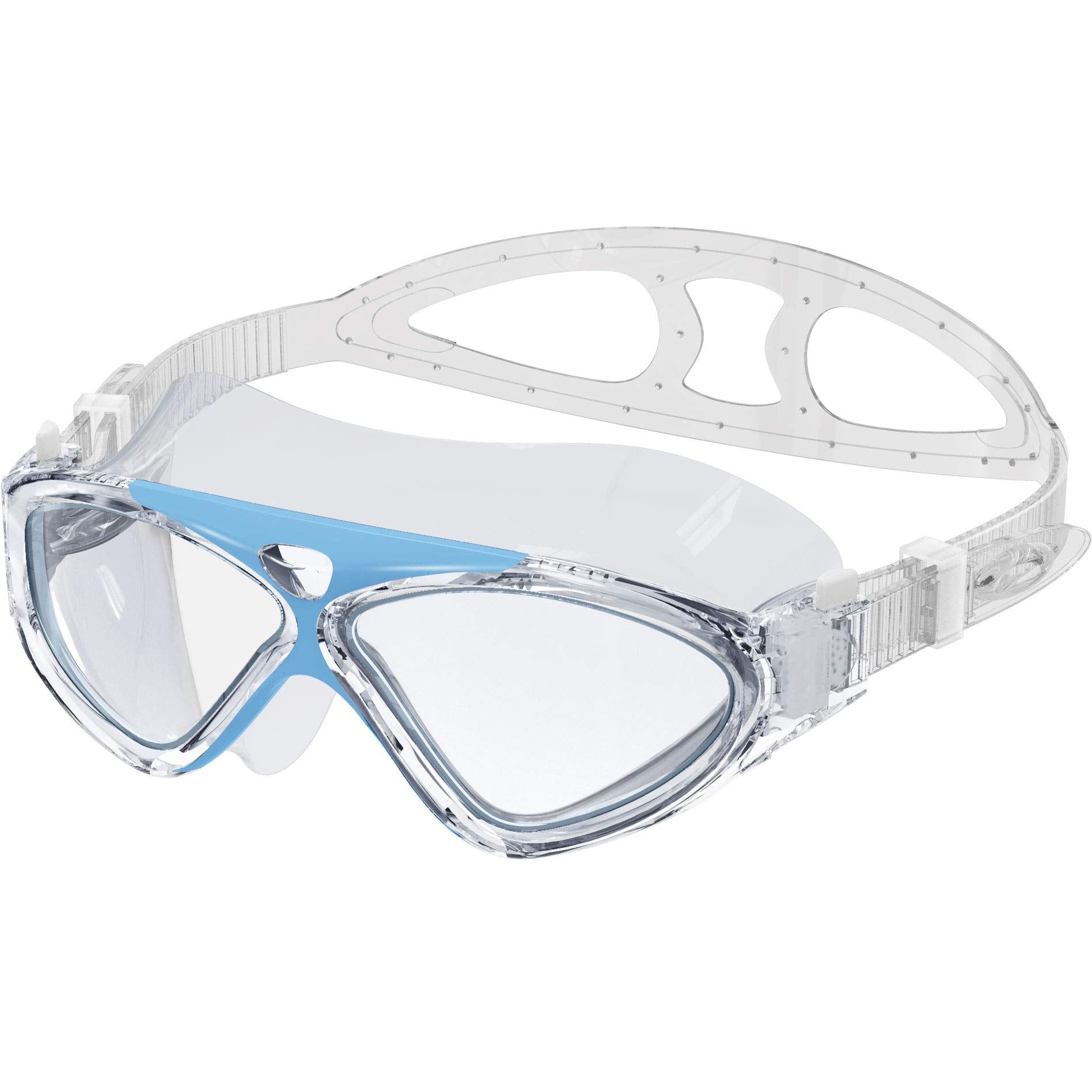 OutdoorMaster Swim Mask - Wide View Swimming Mask & Goggles Anti-fog Waterproof, L.Blue