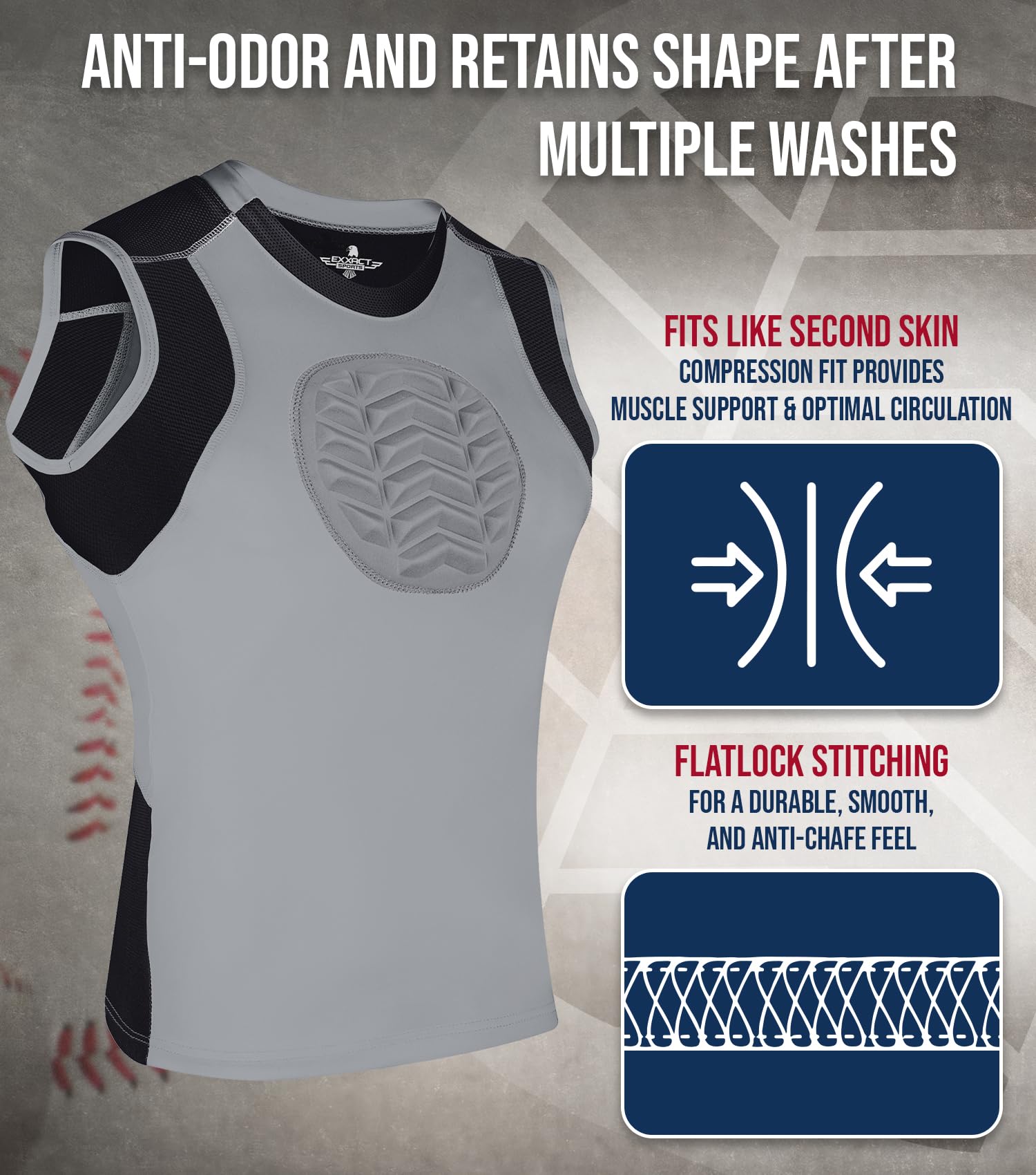 Exxact Sports Youth Baseball Chest Protector, Padded Sternum Chest Guard, Softball Chest Protector Girls Youth (Gray, Ym)