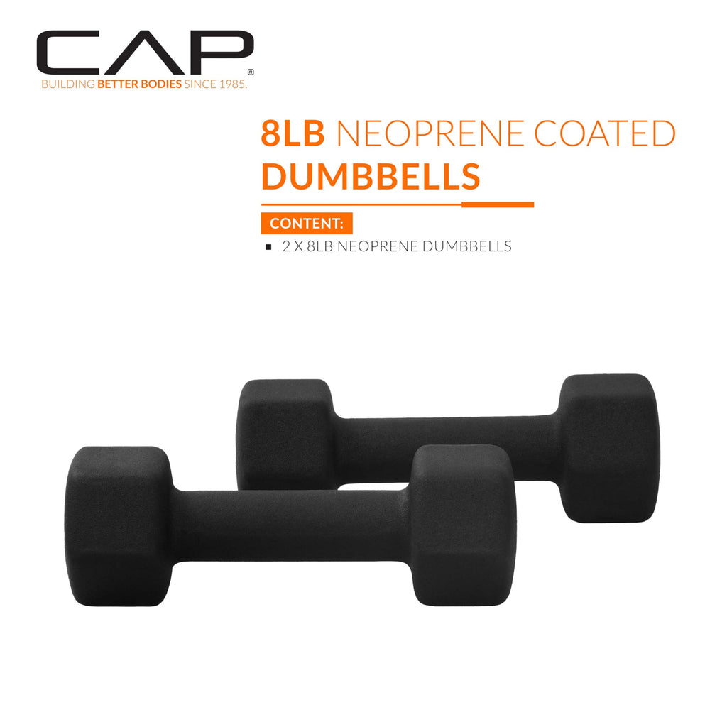 Cap Barbell Neoprene Dumbbell Weights, 8 Lb Pair, Black