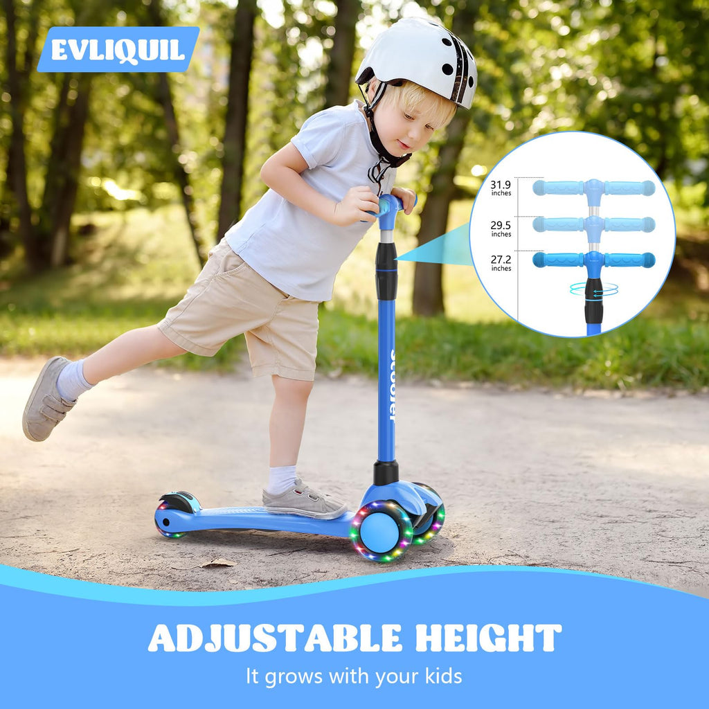 Kids Scooter,LED Lighted Wheels and 3 Adjustable Height Handlebars Scotters for Kids 3-12,3 Wheel Toddler Kick Scotter for Boys