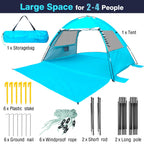Dlucky Beach Tent For 2/3-4/5 Person,Anti-Uv Portable Sun Shade Shelterupf 50+,Both Sides Extendable Floor,Extendable Awning,Wit