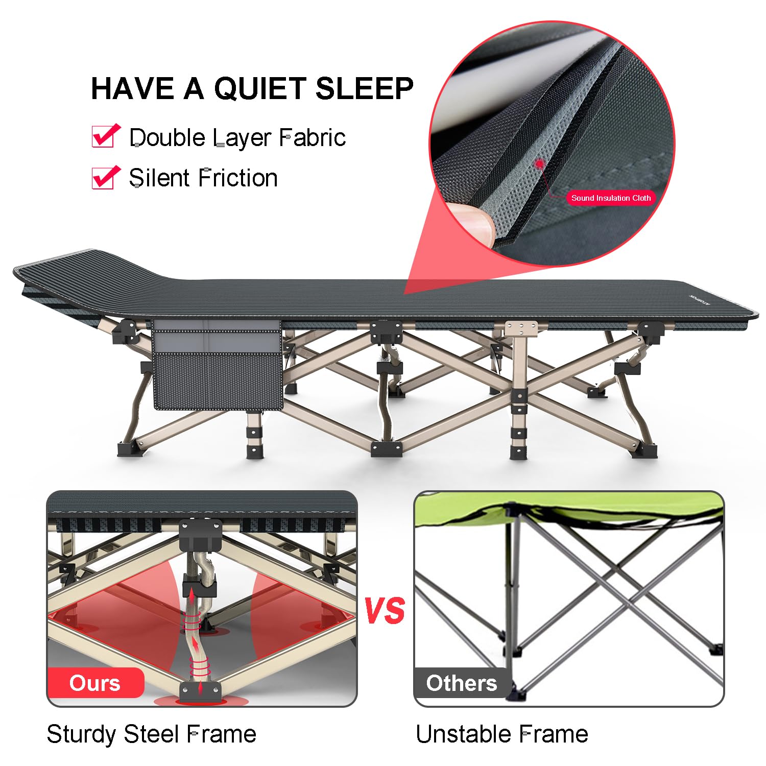 Atorpok Camping Cot For Adults Comfortable, Tent Folding Cot For Sleeping, Lightweight Folding Bed With Carry Bag For Kids Suppo
