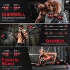 Leadnovo Dumbbells , 44Lbs 66Lbs 88Lbs 3 In 1 Adjustable Barbell, Home Fitness Weight Set Gym Workout Exercise Training With Con
