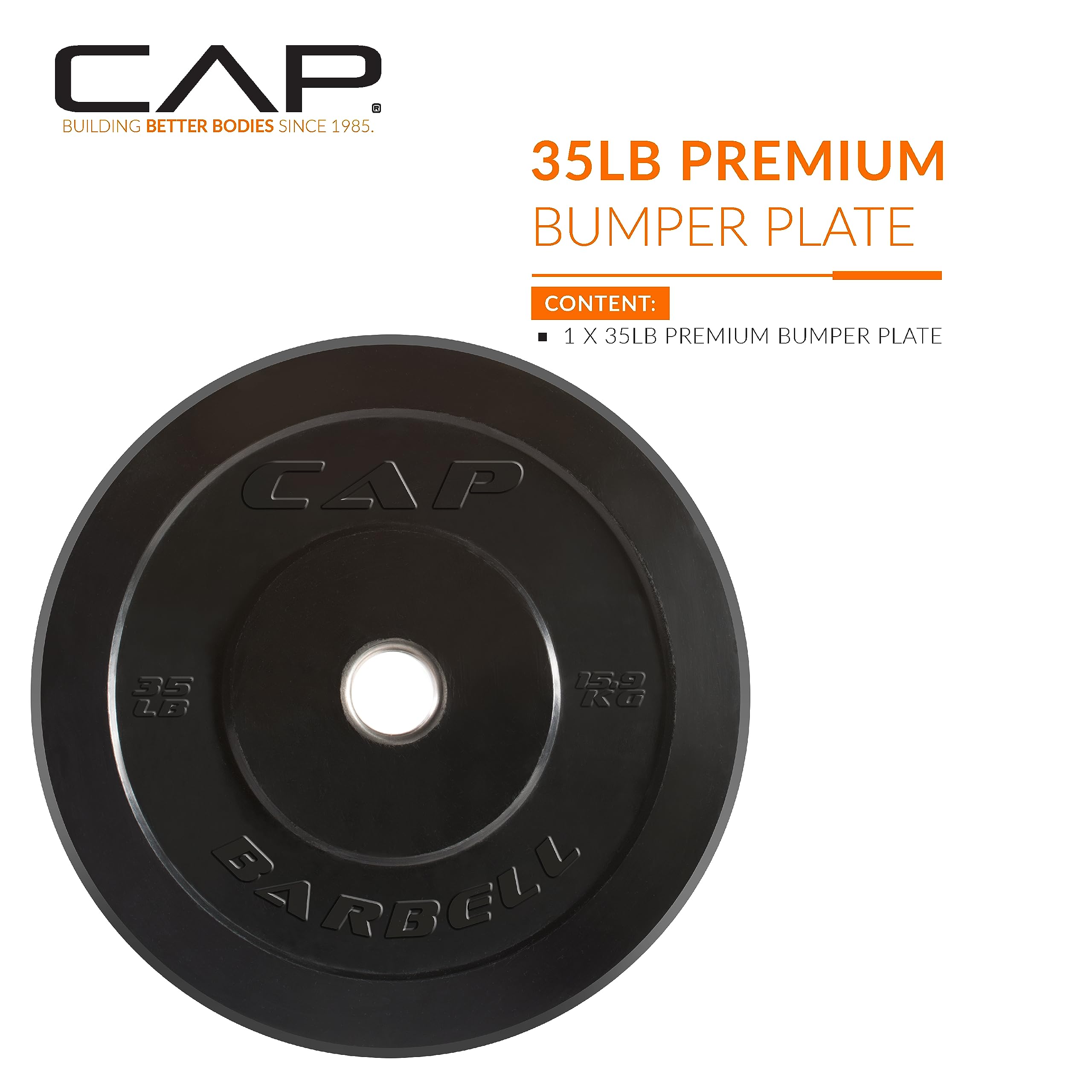 Cap Barbell Better Olympic Bumper Plate, Black, 35 Lb Single