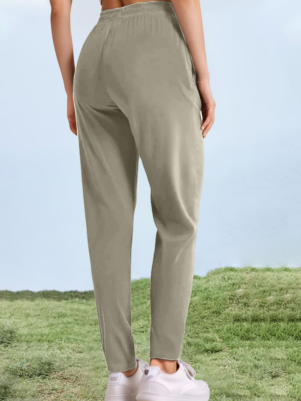 Hidkat Womens Sports Jogging Pants with Zipper Pocket Womens Hiking Fitness Tracking Workout Pants Khaki