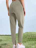 Hidkat Womens Sports Jogging Pants with Zipper Pocket Womens Hiking Fitness Tracking Workout Pants Khaki