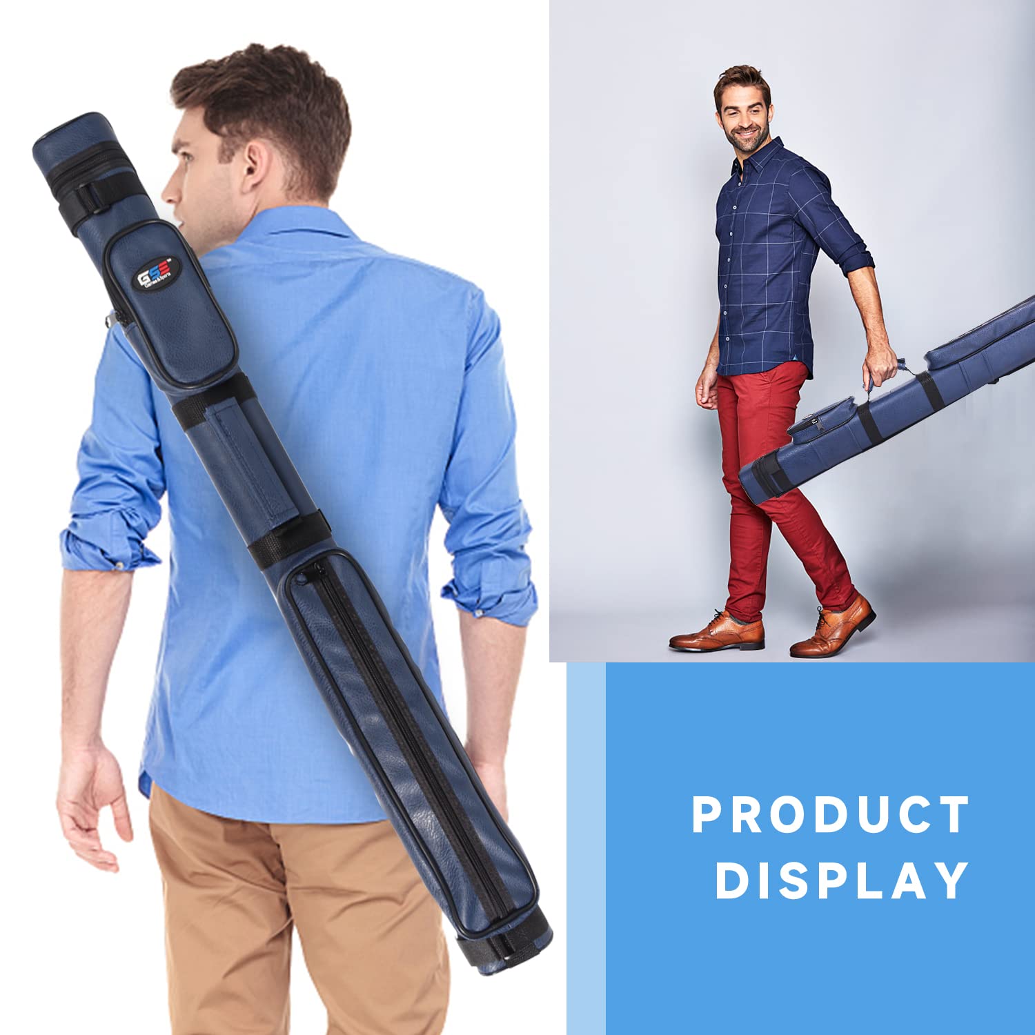 Gse 2X2 Deluxe Hard Billiard Pool Cue Stick Carrying Case, Billiard Cue Case, Billiards Accessories (Square - Blue)