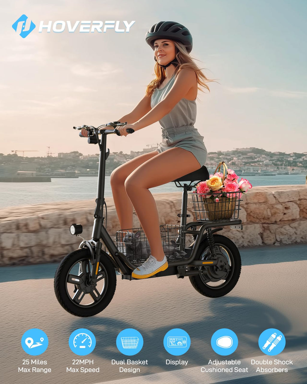 Hoverfly Z6 14 Electric Scooter with Seat, 550W Peak Motor, 25-Miles Range, Speed up to 22MPH, Ample Storage for Pets & Cargo, F