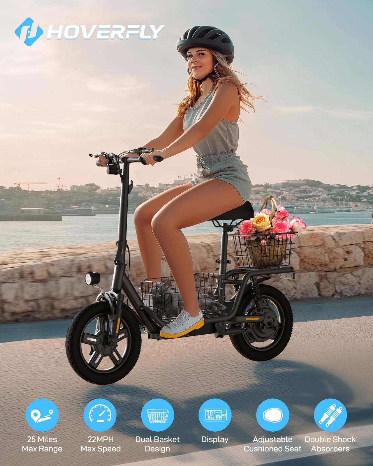 Hoverfly Z6 14 Electric Scooter with Seat, 550W Peak Motor, 25-Miles Range, Speed up to 22MPH, Ample Storage for Pets & Cargo, F