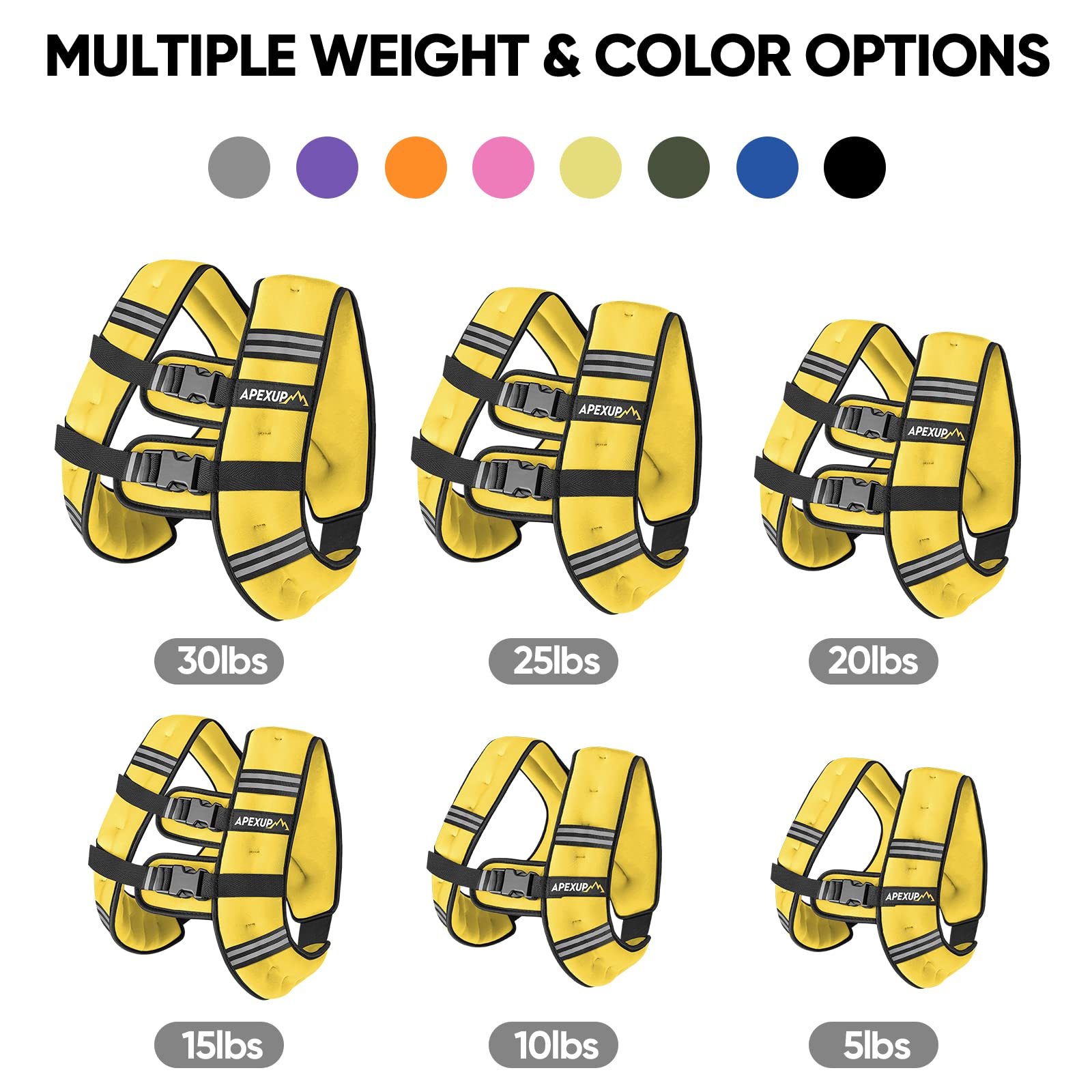 APEXUP 5lbs Weighted Vest Men Women, Weight Vest for Women Workout Equipment for Strength Training Running (Yellow)