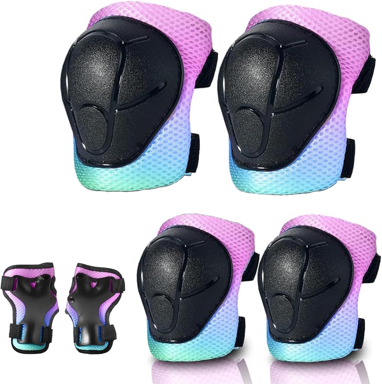 Gradient Color Kids Protective Gear Set Knee Pads for Kid 2-14 Years,W/ Adjustable Strap Kids/Youth Knee Pads Elbow Pads Wrist G