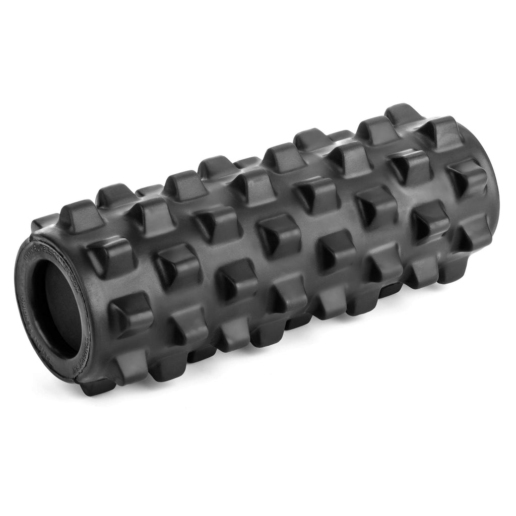 Rumbleroller - Extra Firm Textured Muscle Foam Roller Manipulates Soft Tissue Like A Massage Therapist (Black, Compact)