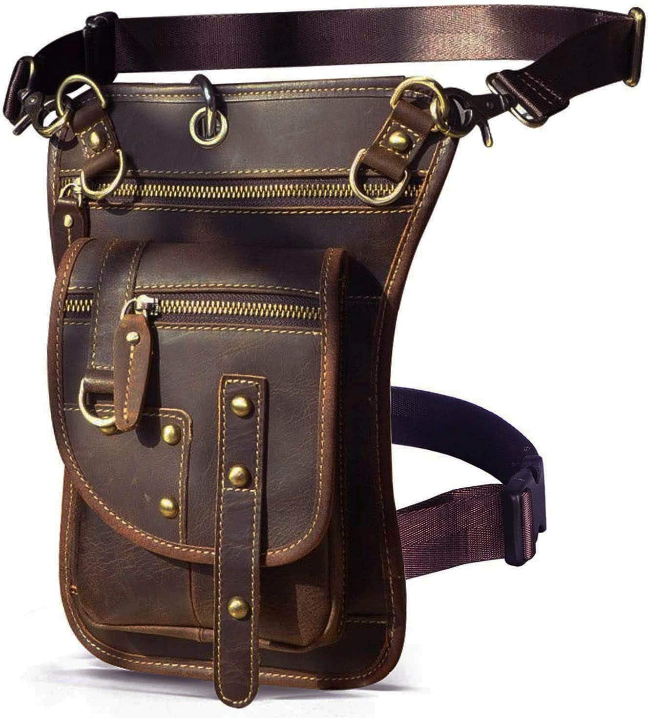 LeAokuu Mens Genuine Leather Outdoor Sporting Hicking Waist Hip Pack Sling Messenger Shoulder Drop Leg Thigh Bag Pouches For Wo