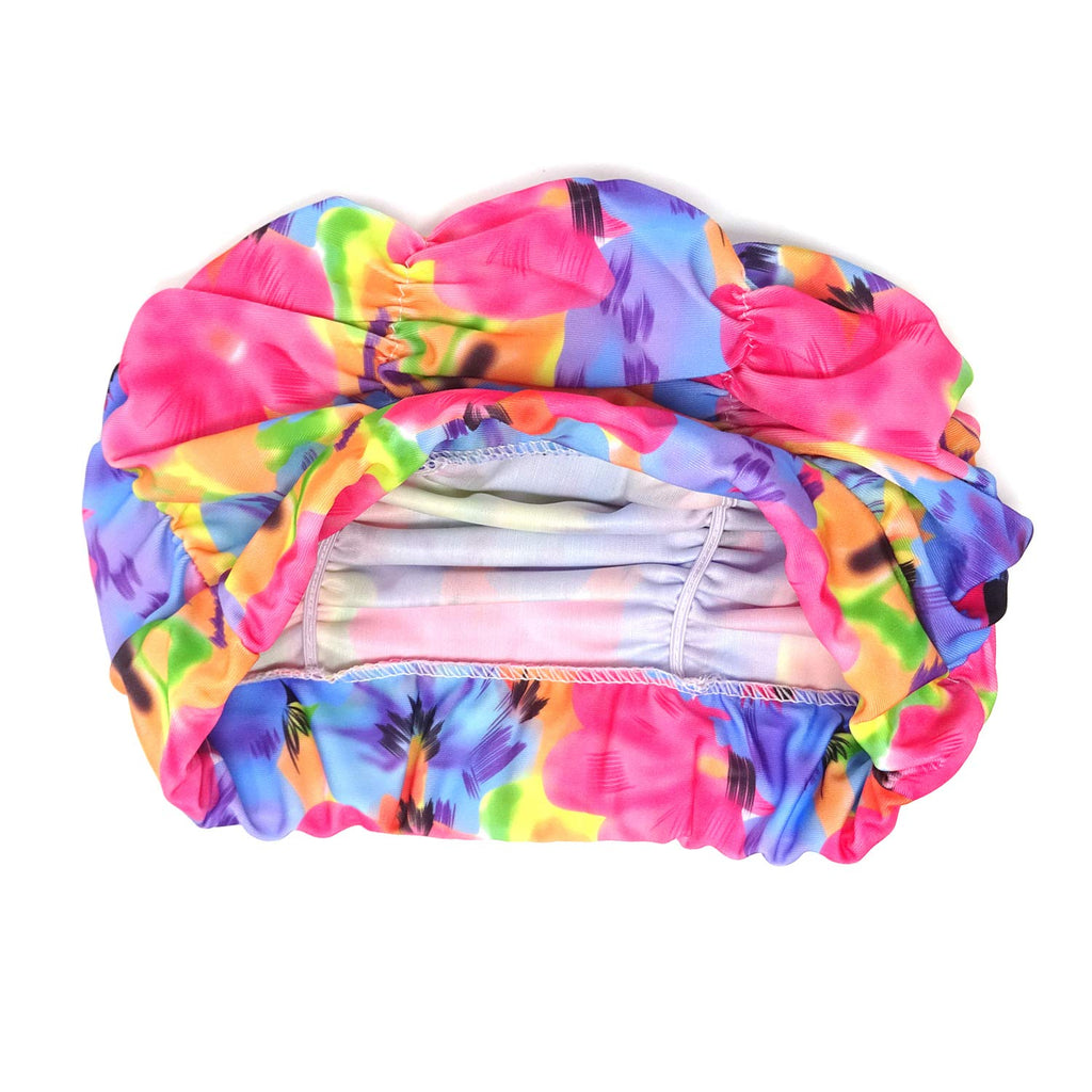 Honbay Pleated Swimming Cap Long Hair Swim Cap Bathing Cap, Non-Waterproof (Pink Blue)