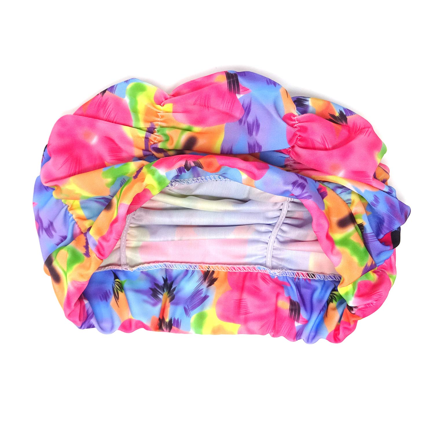 Honbay Pleated Swimming Cap Long Hair Swim Cap Bathing Cap, Non-Waterproof (Pink Blue)