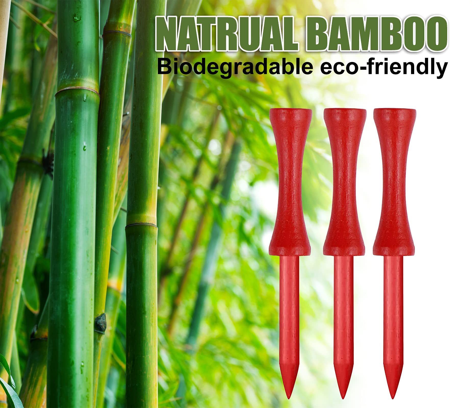 Step Down Golf Tees 2-1/8''Or 2-3/4''Or 3-1/4'' 100 Pack Durable Wooden Bamboo Golf Castle Tees (Red, 2 3/4 Inch)