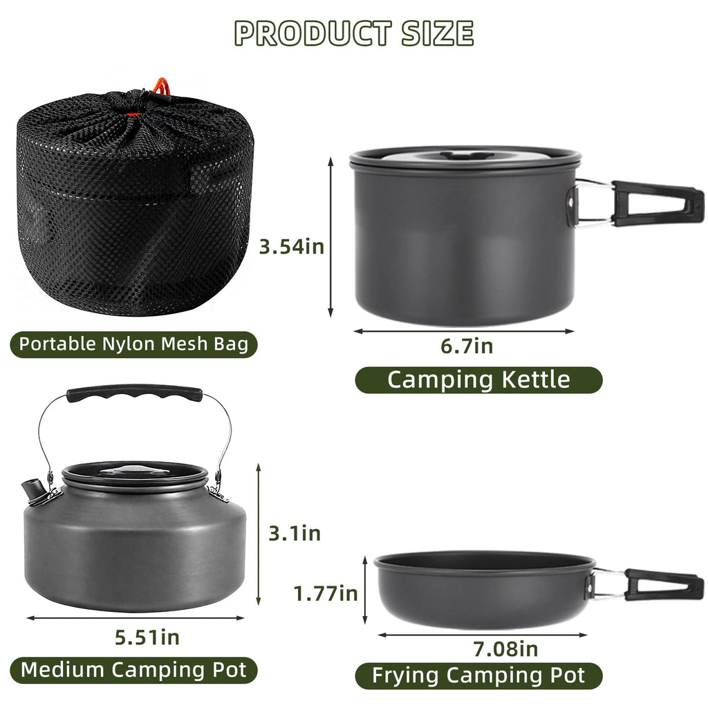 Aigear 3Pcs Camping Cookware Mess Kit, Non-Stick Camping Pan Pot Kettle, Lightweight Aluminum, Collapsible Portable Camping Cook