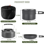 Aigear 3Pcs Camping Cookware Mess Kit, Non-Stick Camping Pan Pot Kettle, Lightweight Aluminum, Collapsible Portable Camping Cook