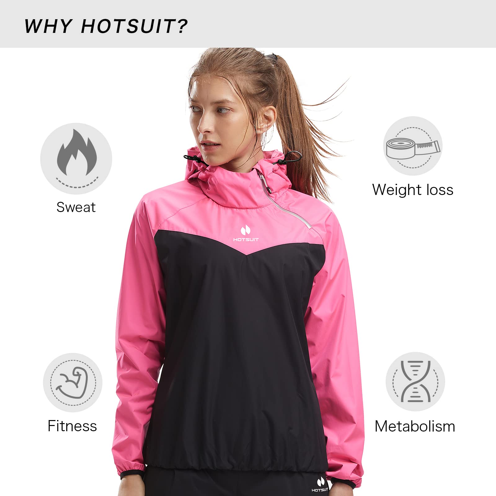 Hotsuit Sauna Jacket Women Sweat Jacket Weight Loss Workout Gym Exercise Sauna Suit Shirts, Rose Red, M