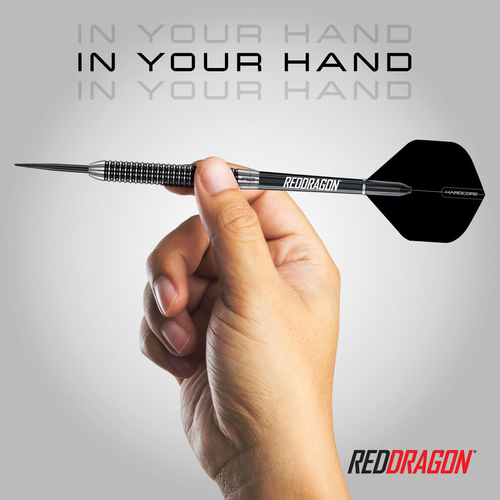 Red Dragon Pegasus Tungsten Steel Darts Set - 30 Gram - Black Shafts, Black Extra Thick Flights And Case