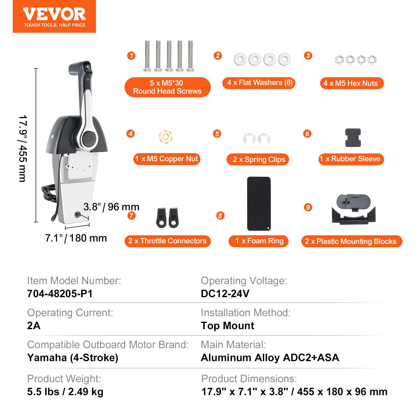 Vevor Boat Throttle Control, 704-48205-P1 Top-Mounted Outboard Remote Control Box For Yamaha 4-Stroke, Marine Throttle Control B