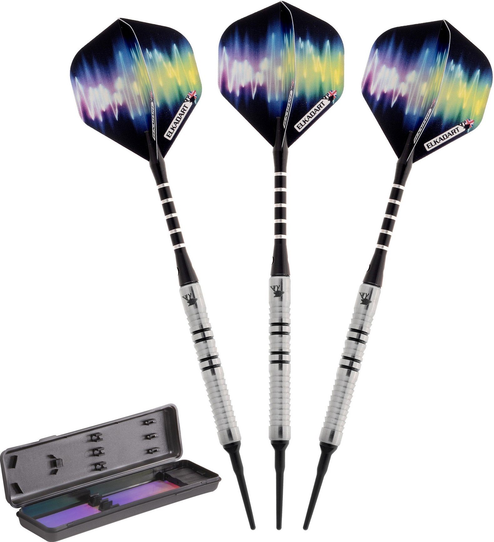 Elkadart Ultra Sonic 80% Tungsten Soft Tip Darts With Storage/Travel Case, 18 Grams, Black