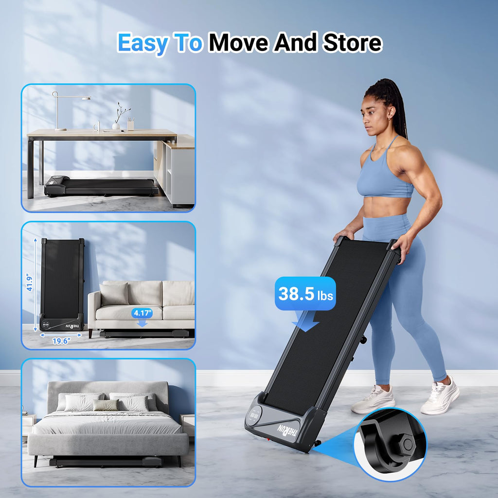 Therun Walking Pad Treadmill Under Desk, Portable Mini Treadmill For Home/Office, Walking Jogging Machine With 2.5Hp And 265 Lbs