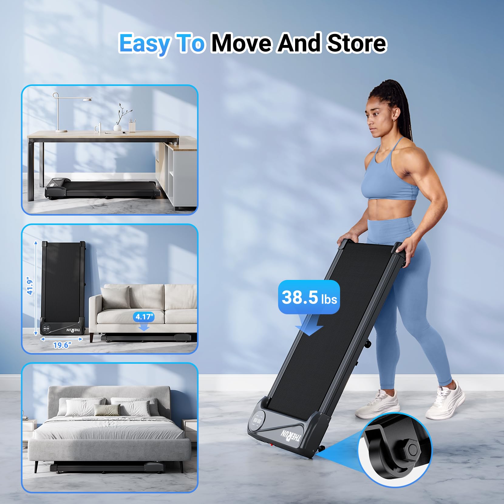 Therun Walking Pad Treadmill Under Desk, Portable Mini Treadmill For Home/Office, Walking Jogging Machine With 2.5Hp And 265 Lbs
