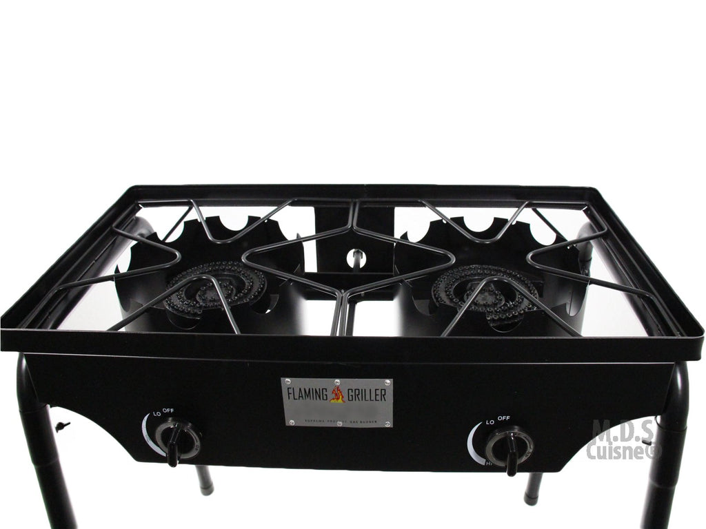 M.D.S Cuisine Cookwares Double Two Burner Stove Heavy Duty Outdoor Stand Portable Bbq Grill Camping