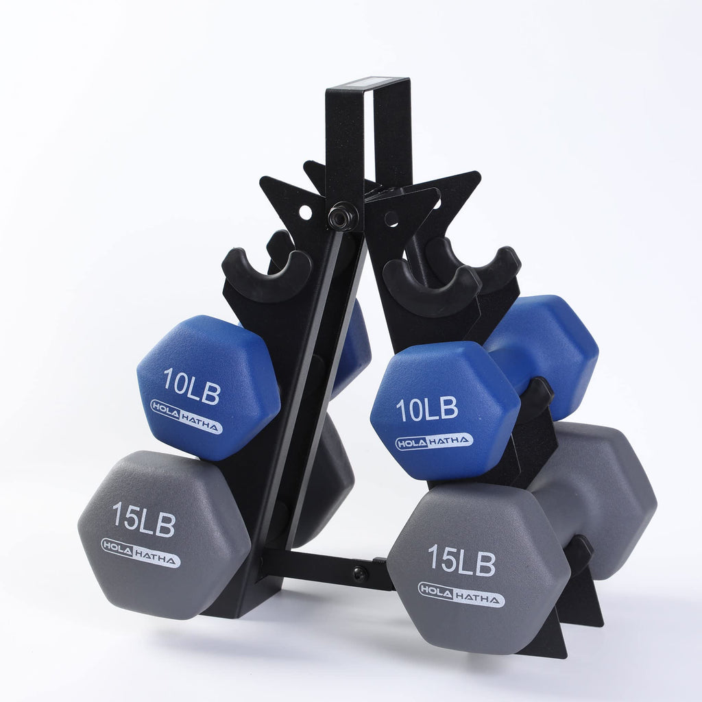 Holahatha Hex Dumbbell Weight Training Home Gym Equipment Set With 5, 10, And 15 Pound Fitness Hand Weights And Storage Organiza