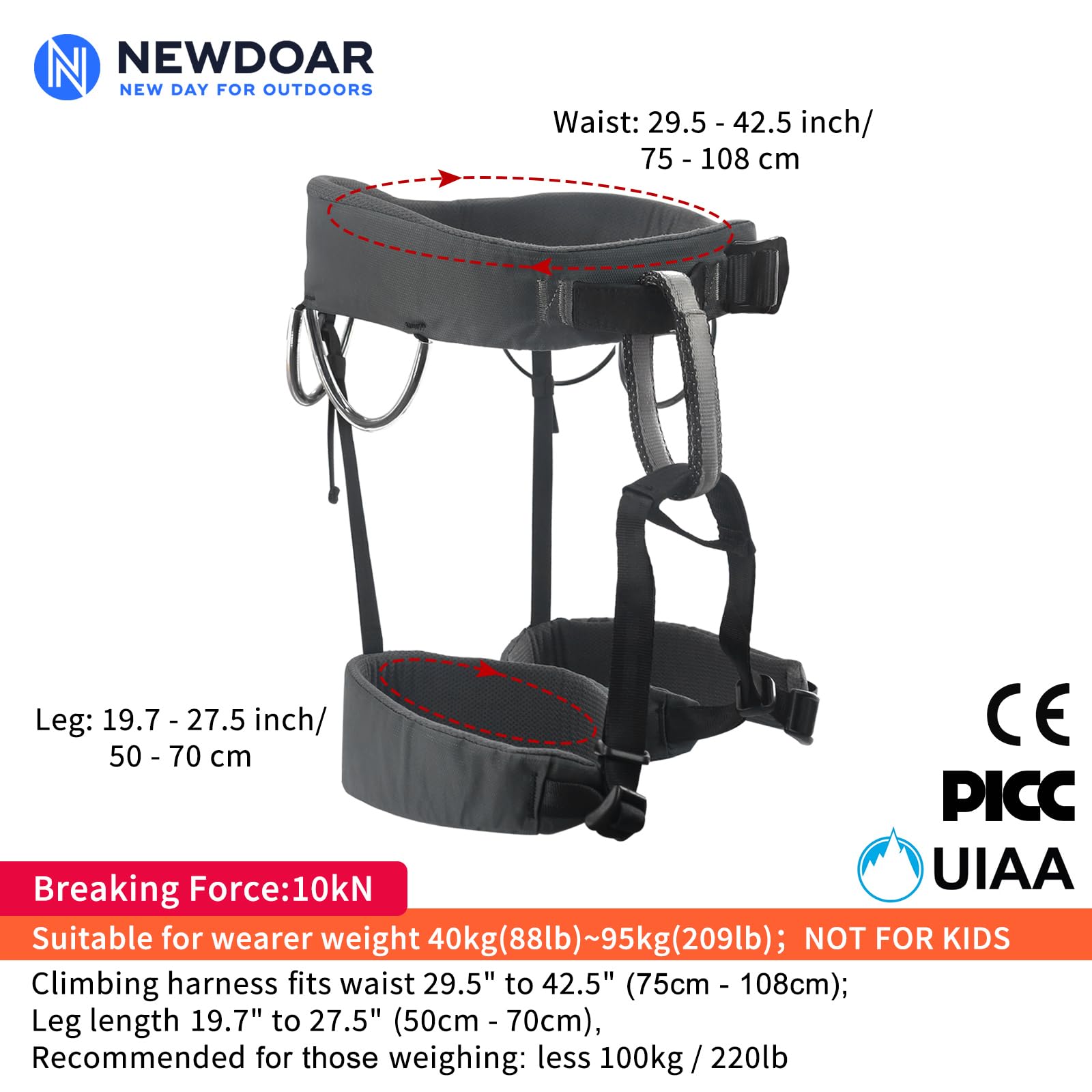 Newdoar Climbing Harness, Mountaineering Rock Climbing Harness, Half Body Harness For Rappelling Fire Rescuing Tree Climbing (Gr
