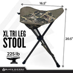 Black Sierra Folding Hunting Stool W/Shoulder Strap Supports 225 Lbs, Lightweight Collapsible Tripod Seat, Foldable Steel Frame