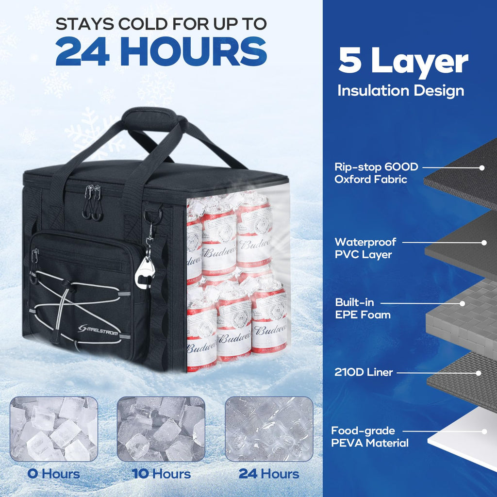 Maelstrom Soft Cooler Bag - 30 Can Collapsible, Insulated Ice Chest For Camping, Kayaking, Beach - Black