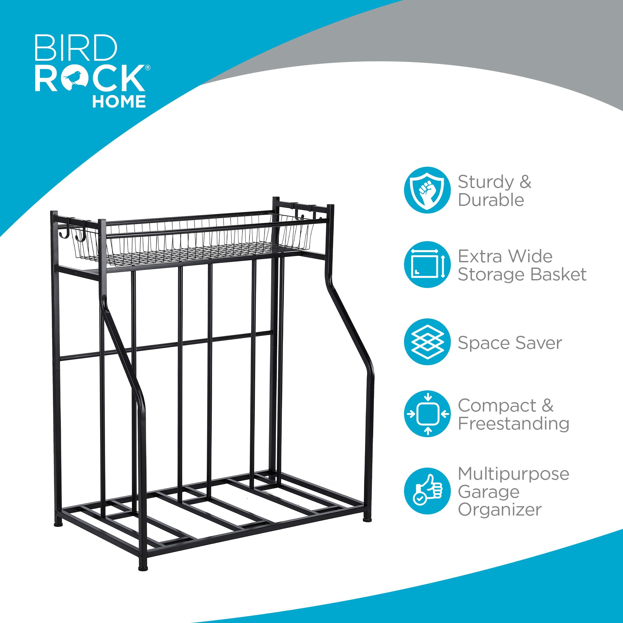 Birdrock Home Garage Bike Storage & Stand | Holds 3 Bicycles | Garage Organizer & Sports Storage Station | Black
