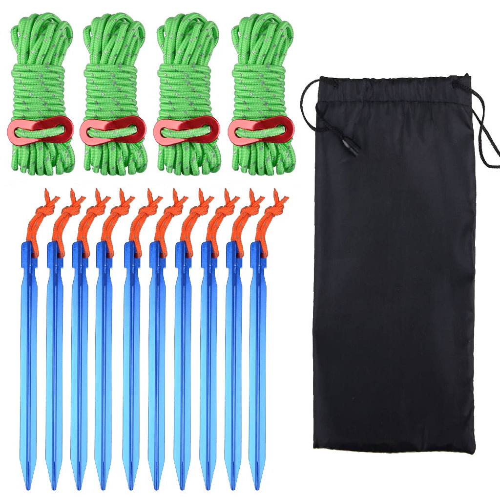 Triwonder Aluminum Tent Stakes Pegs & Reflective Guylines With Tent Cord Tensioners For Camping, Hiking, Backpacking (Green)