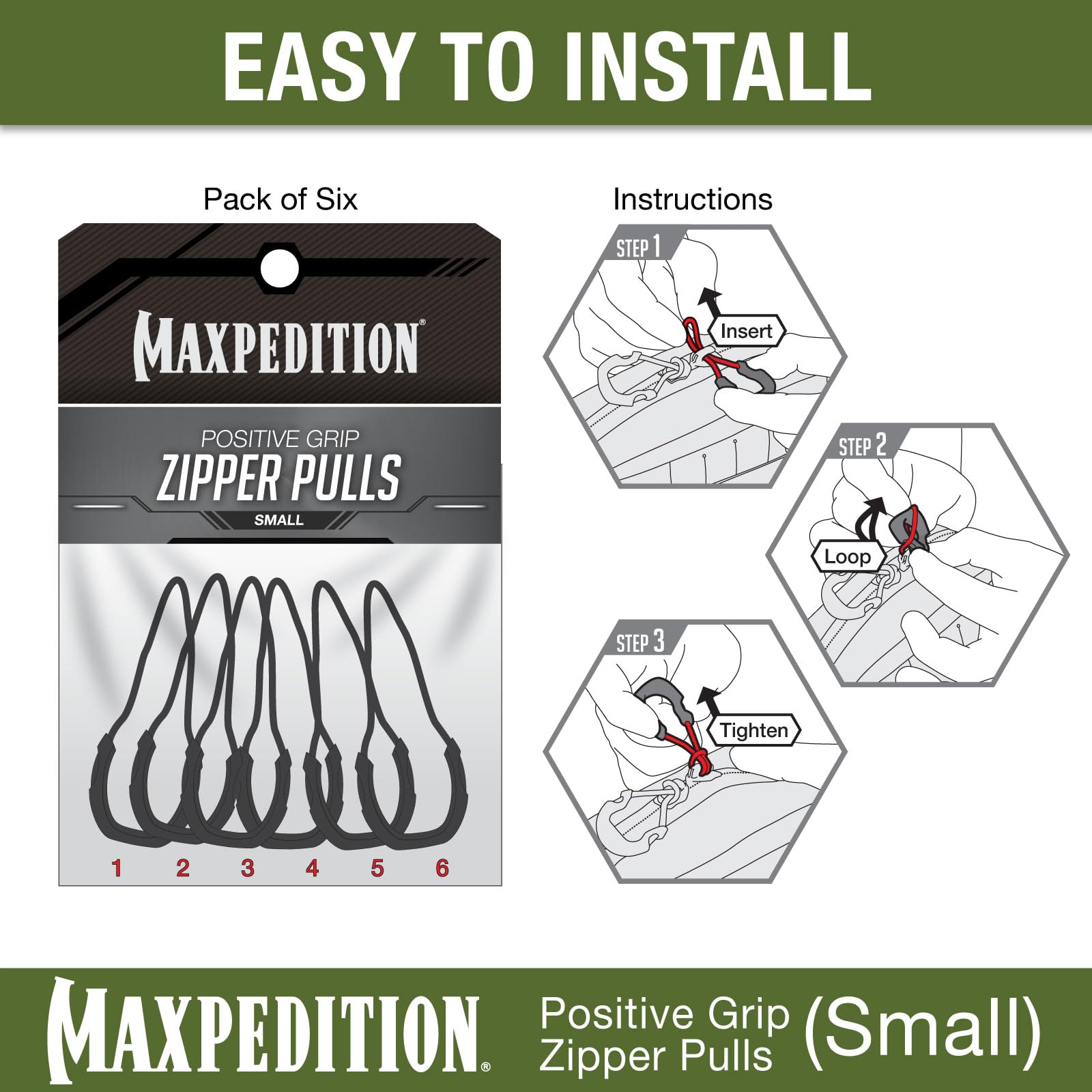 Maxpedition Positive Grip Zipper Pulls (Pack Of 6) (Small) (Tan)