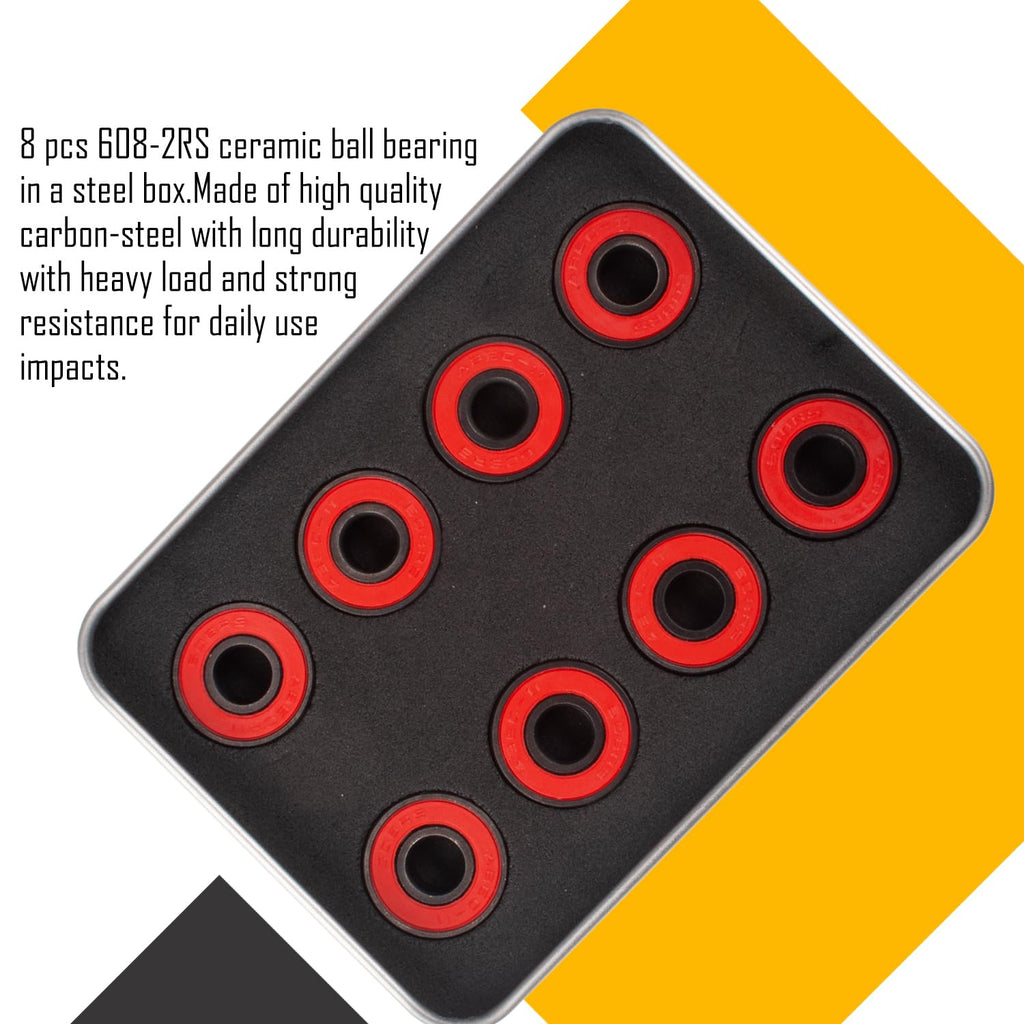 Senston Ceramic Skateboard Bearings High Speed Double Shielded 608 Rs Abec-11 8 Pack Set For Skateboard Trucks Scooters Wheel Ro