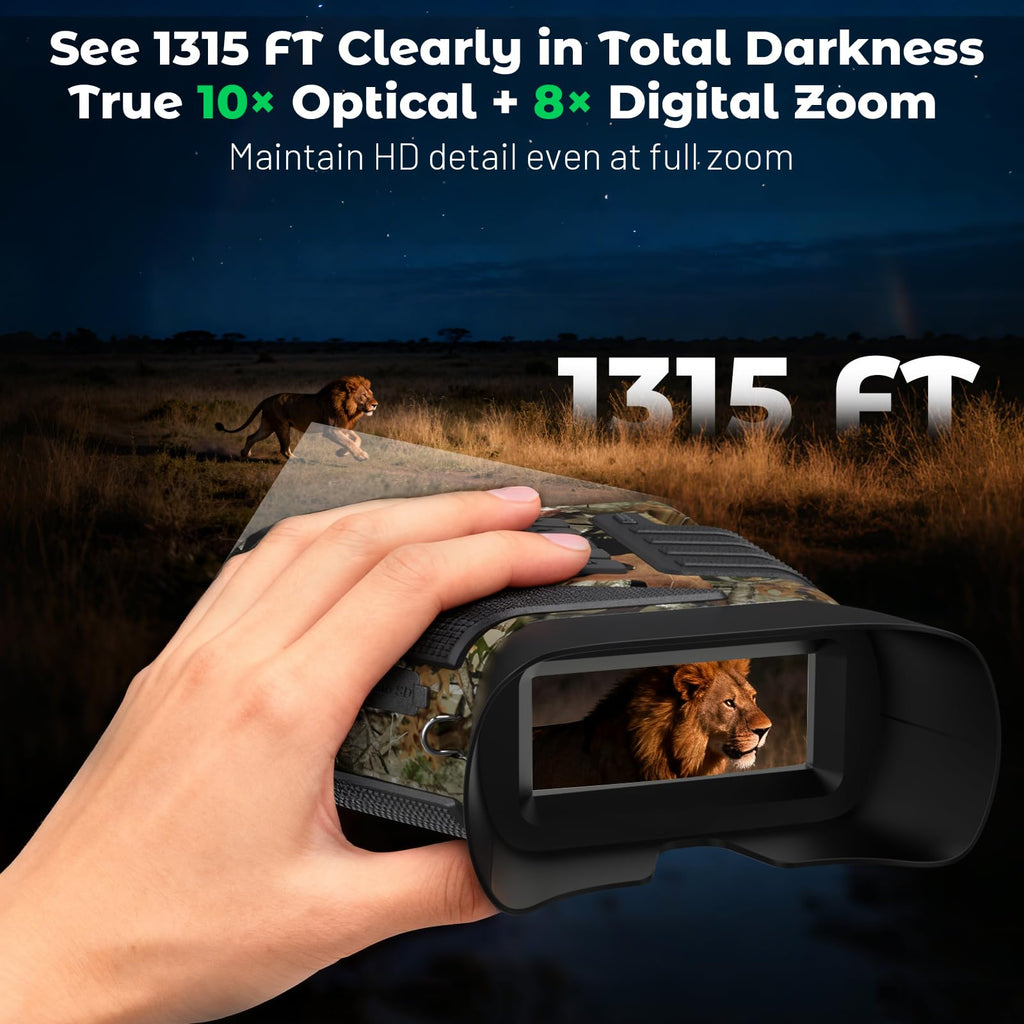 Wosports 4K Night Vision Goggles- 10X Optical & 8X Digital Zoom, 1315Ft Infrared Range, Rechargeable 5000Mah Battery, Ipx Waterp