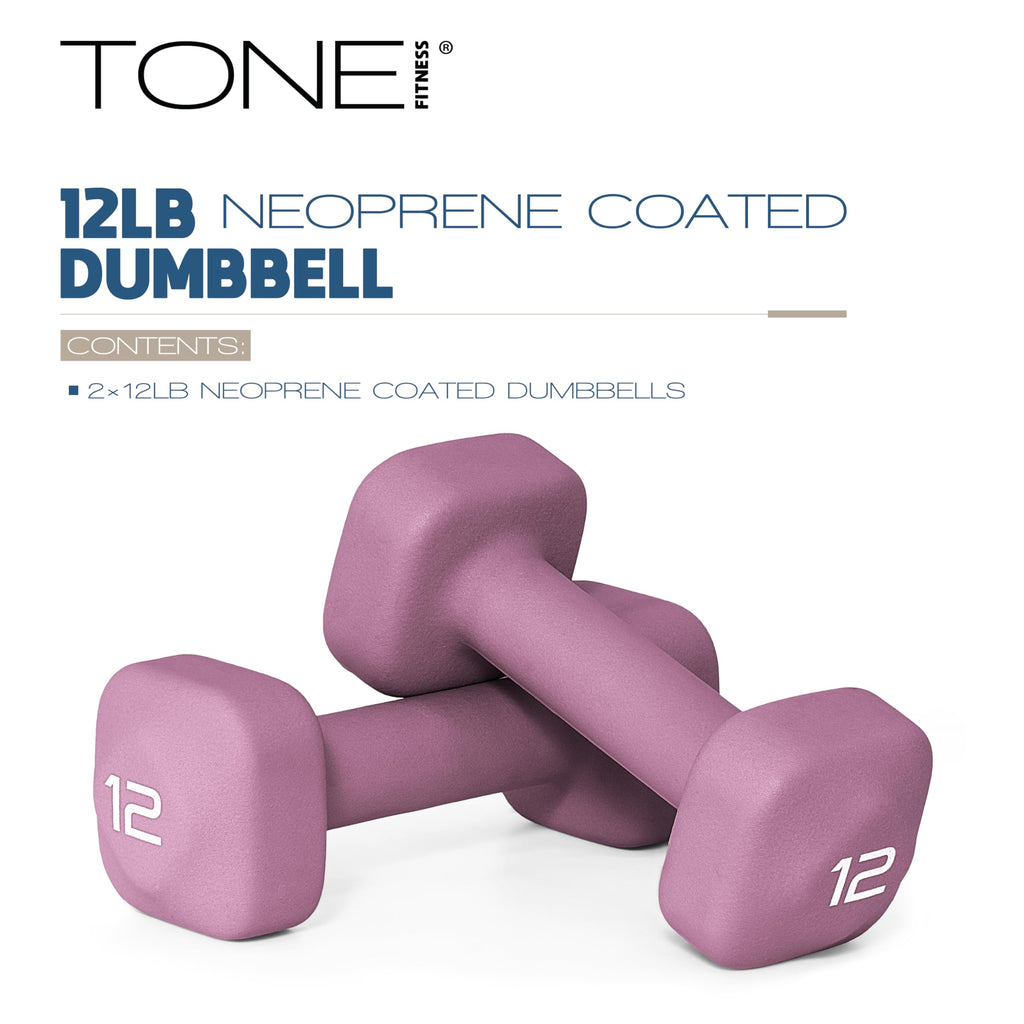 Tone Fitness 12 lb Neoprene Dumbbell Pair for Home Workouts - Non-Slip Design - Purple