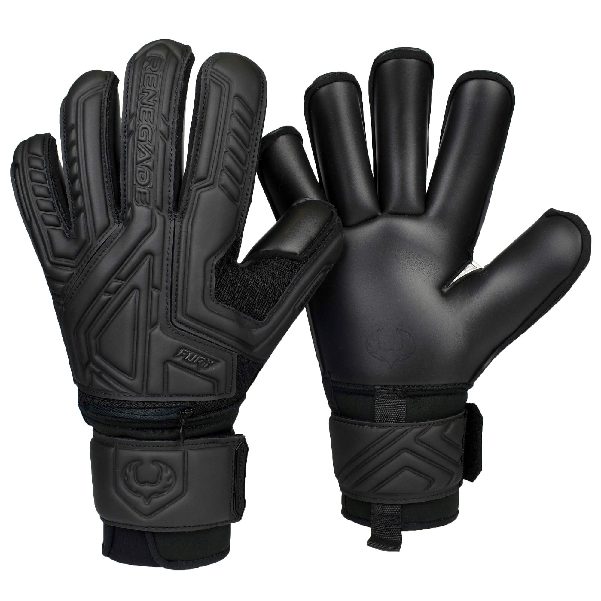 Renegade Gk Fury Nightfall Goalie Gloves With Pro-Tek Finger Spines | 4Mm Giga Grip & 4Mm Duratek | Black Soccer Goalkeeper Glov