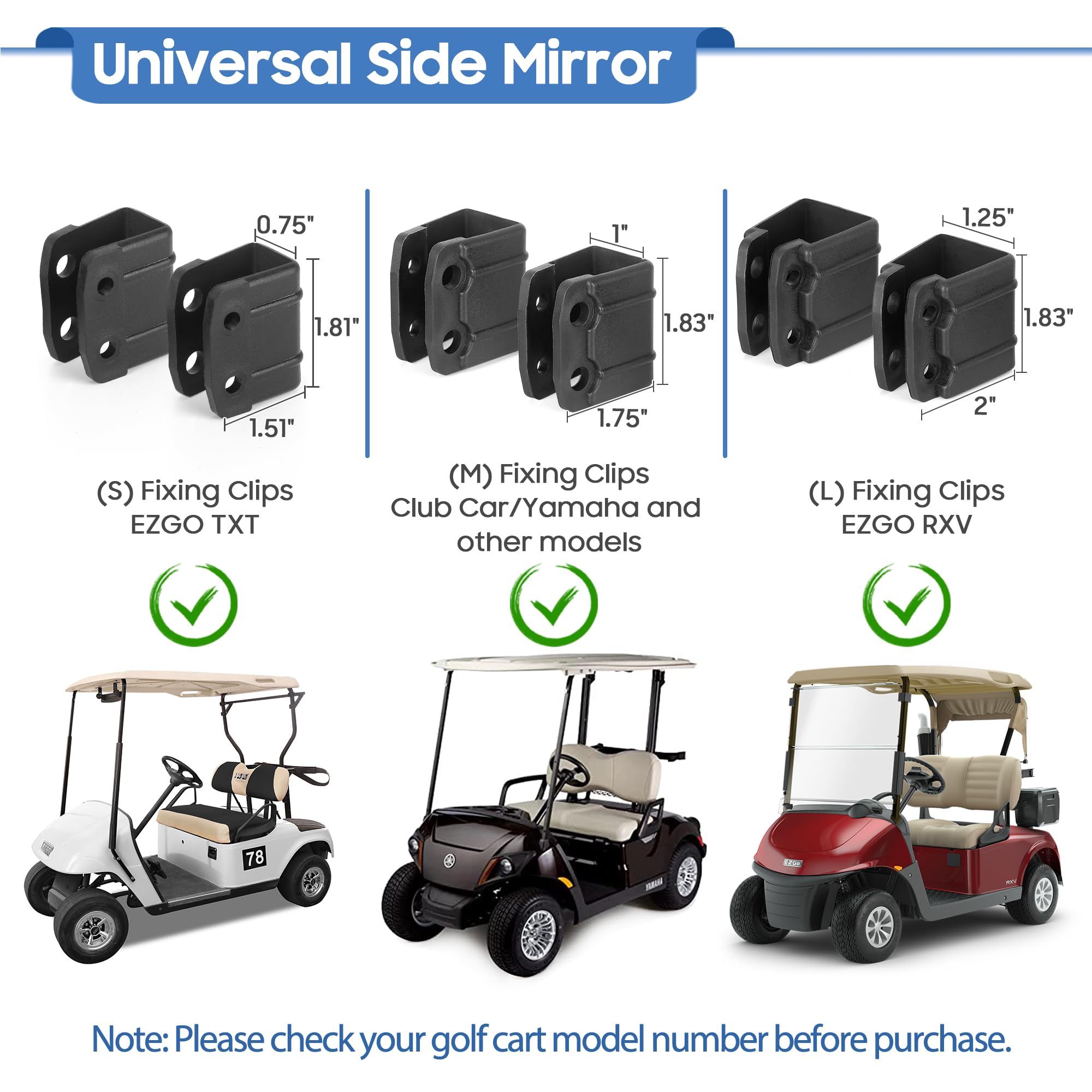 9.99World Mall Golf Cart Side Mirrors, No Drilling 180 Degree Rotation & Foldable-Hd Shatterproof Glass Mirrors For Golf Cart Cl
