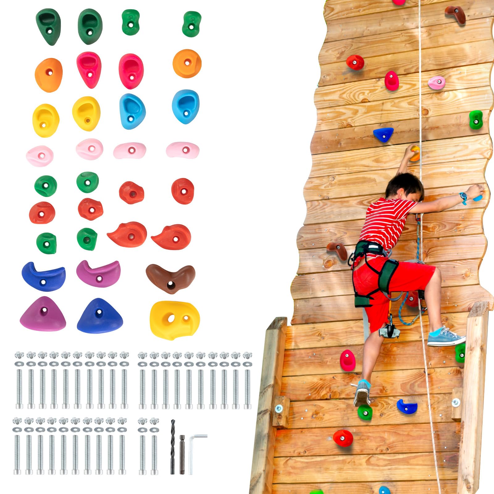Vevor 32 Rock Climbing Holds For Kids And Adults, Multi-Colored Climbing Rock Wall Grips For Indoor And Outdoor Playground Play