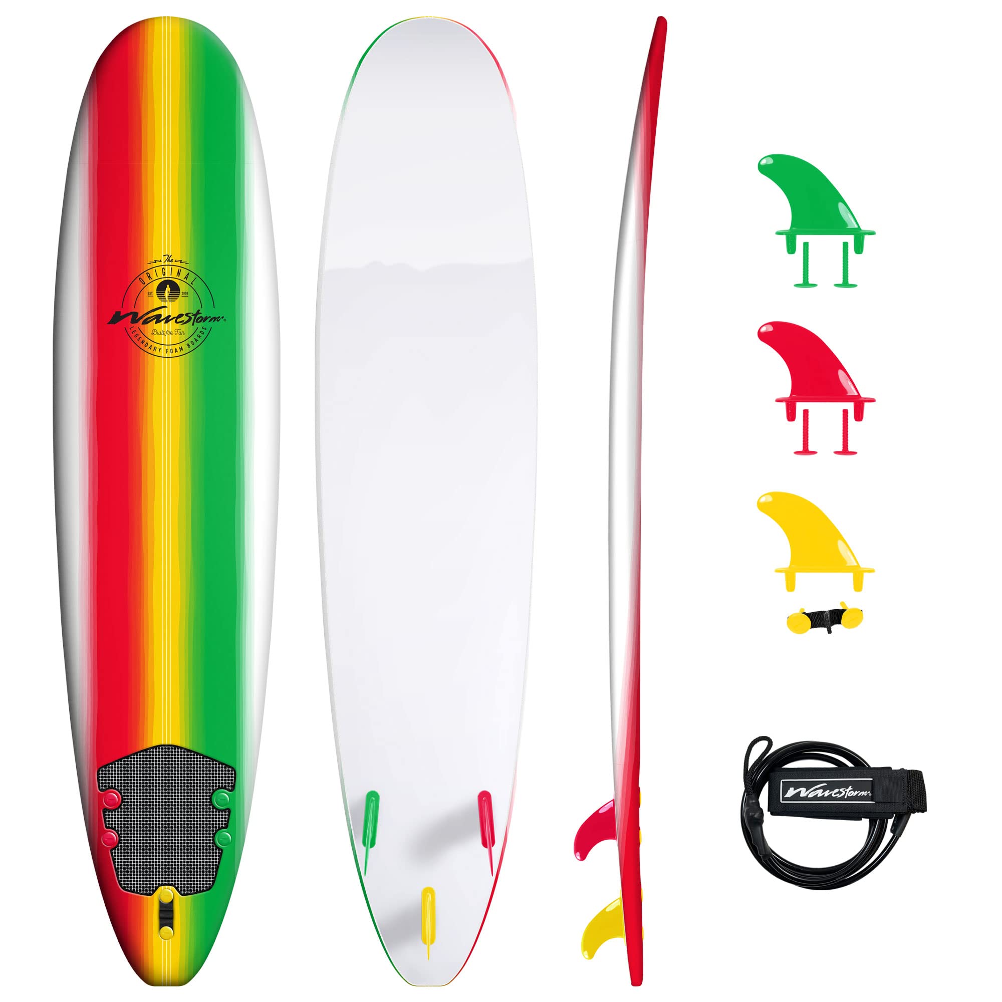WAVESTORM Classic Soft Top Foam 8ft Surfboard (Rasta