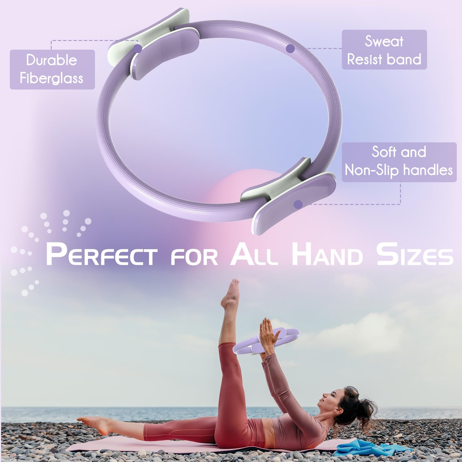 Egonova Pilates Ring Set: 14-Inch Magic Circle With Dual Padded Handles, Pilates Mini Ball, And Resistance Bands (15, 25, 35 Lbs