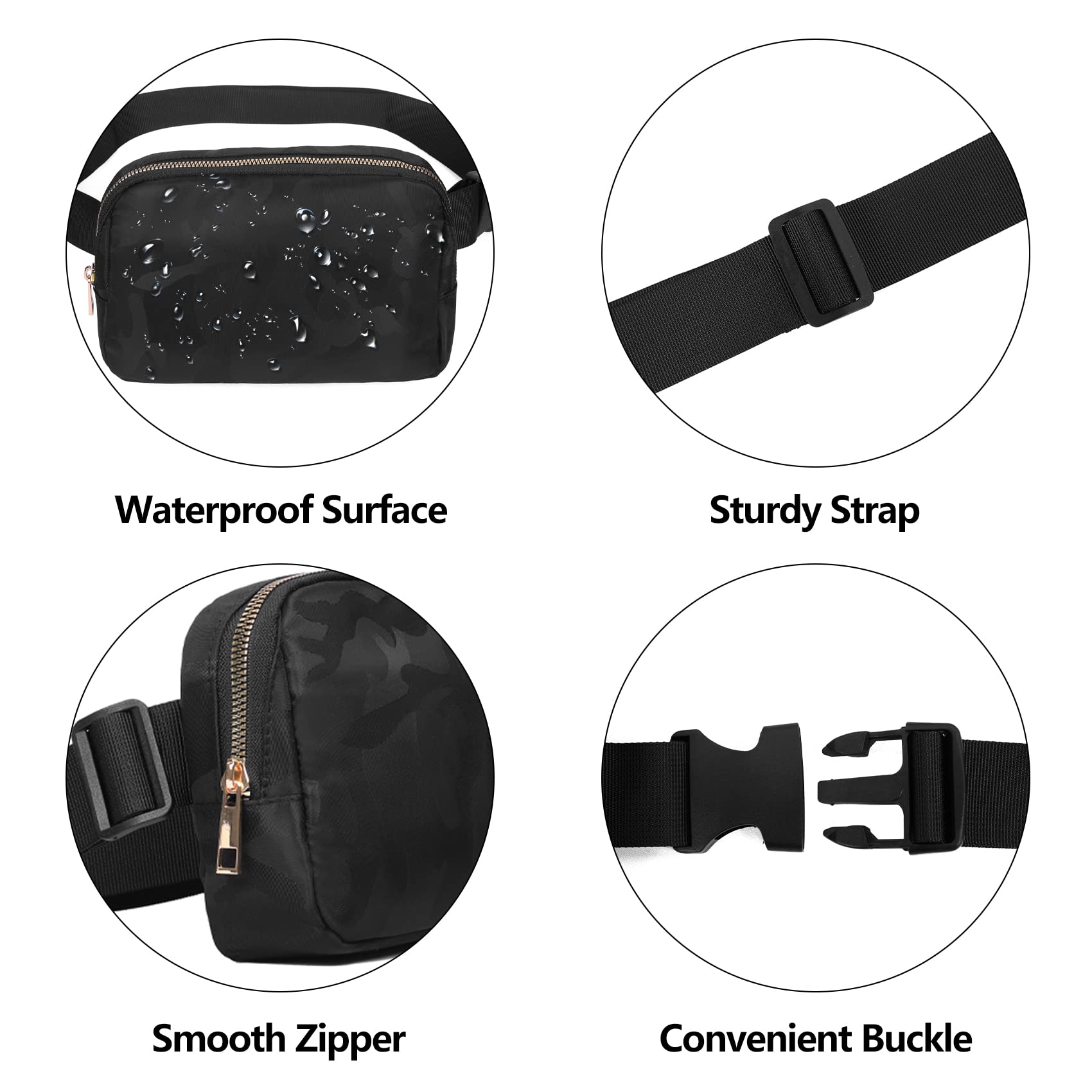 Vorolo 2 Pack Fanny Pack Crossbody Bag For Women And Men Belt Bag Gift For Women Bum Bag With Adjustable Strap For Sports Black+