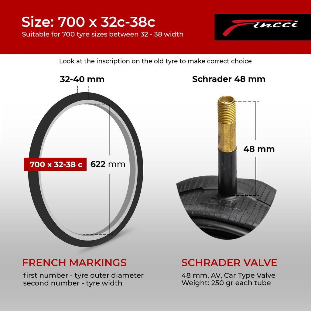 Fincci Bike Inner Tube 700X35C / 32C / 38C - Schrader Valve Inner Tubes 48Mm For Cycle Bicycle Bike Tire - Pack Of 2