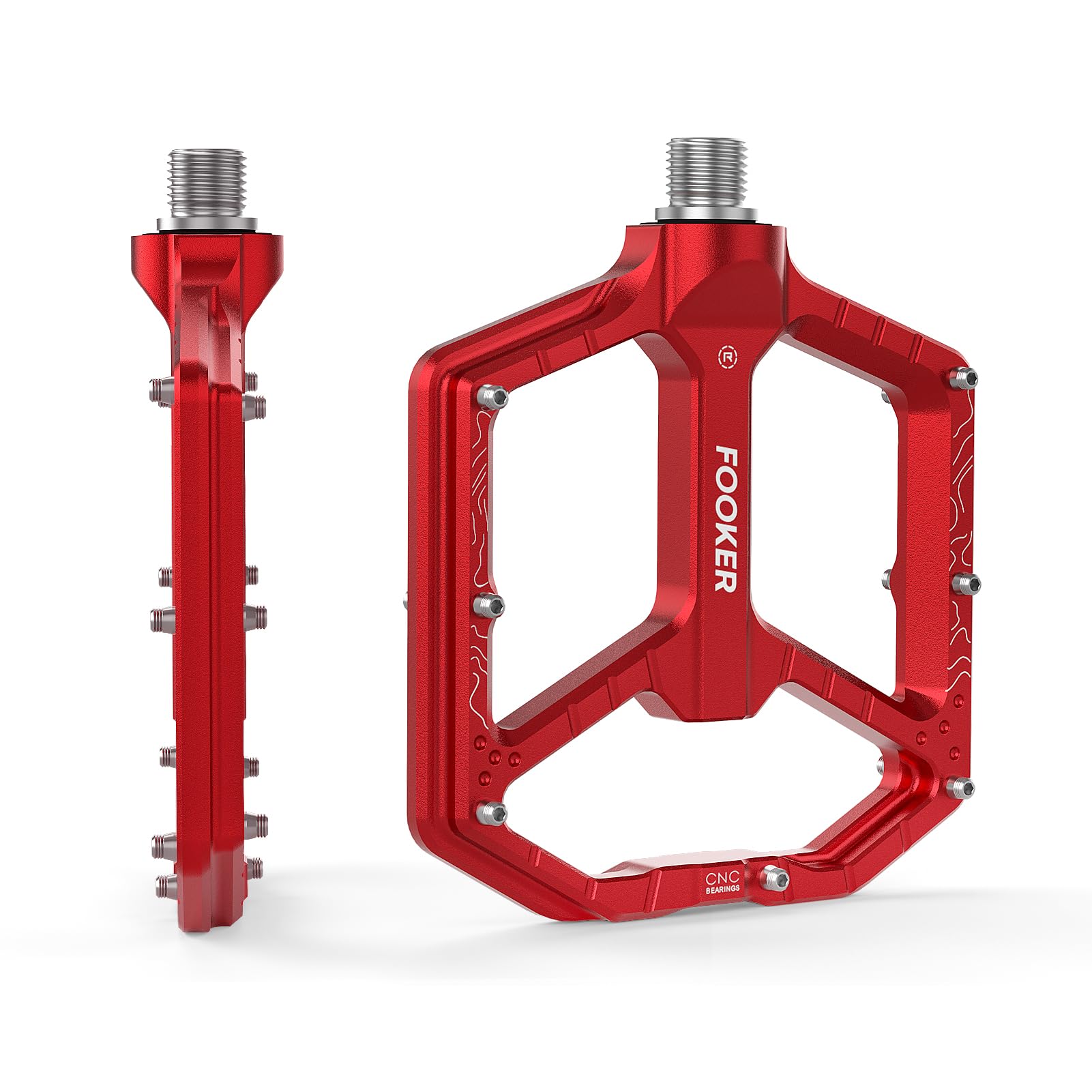 FOOKER Bike Pedals,Aluminum 9/16  Sealed Bearing Bicycle Pedals Lightweight Wide Flat Platform for Road Mountain BMX MTB Bike (R