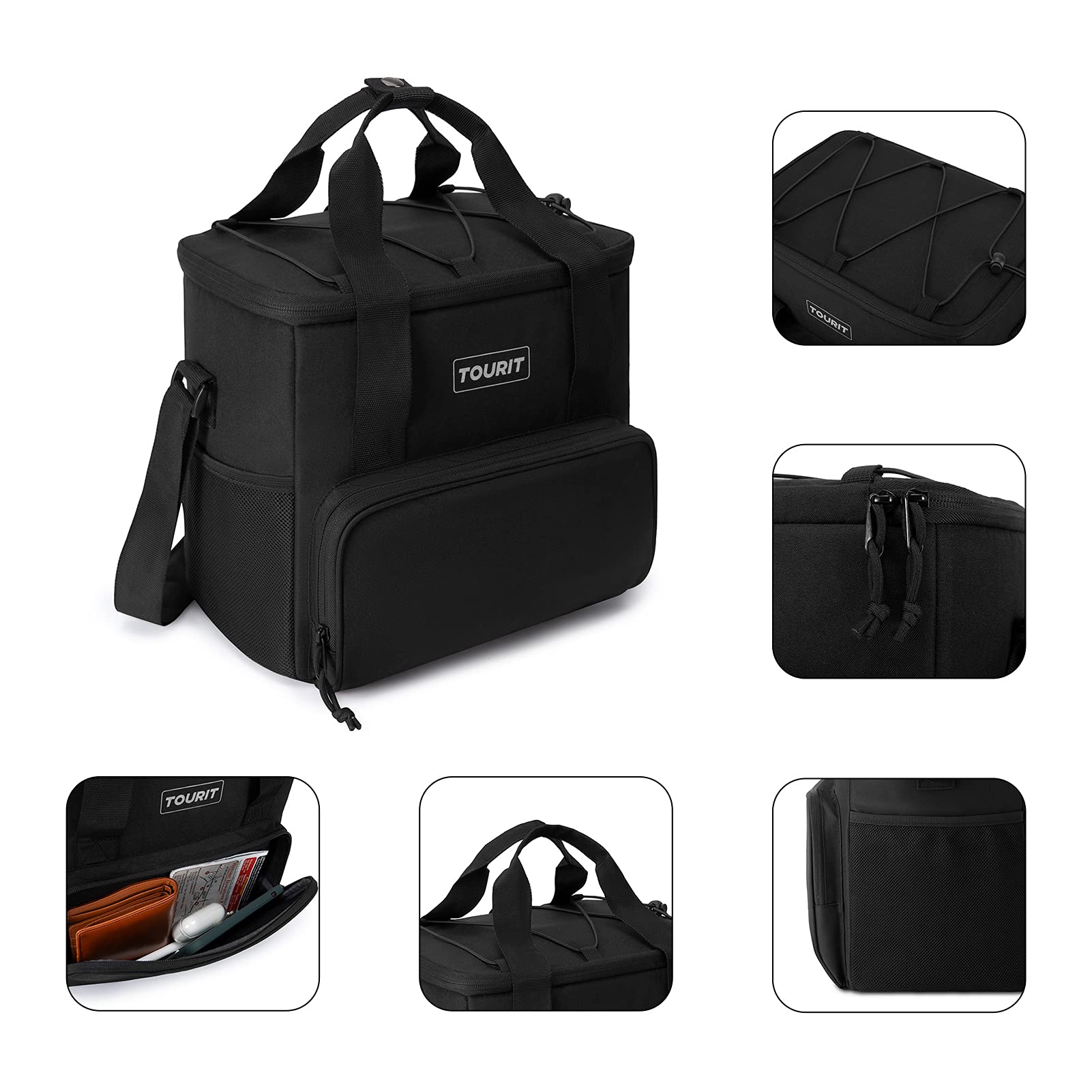 Tourit Cooler Bag 24-Can Insulated Soft Cooler Lunch Coolers Portable Cooler Bag 14.6L For Picnic, Beach, Work, Trip, Daily, Bla